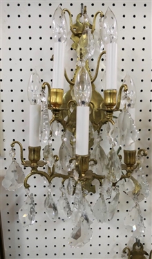 Brass 5 Light Electric Wall Sconce Loaded with Large Crystal Prisms -  Sconce is Approx. 18" Long 10" Wide