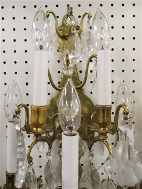 Brass 5 Light Electric Wall Sconce Loaded with Large Crystal Prisms -  Sconce is Approx. 18 Long 10 Wide