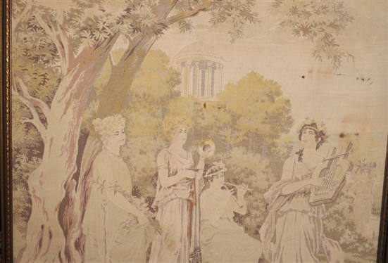 Lionel Peraux 1920''s / 30''s French Tapestry -Hand Woven - Artist Name Woven in Lower Left -Classical Musician Scene - Framed in Gold Gilt Frame - Large Tapestry is 69 by 54  Some Minor...