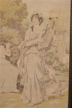 Lionel Peraux 1920''s / 30''s French Tapestry -Hand Woven - Artist Name Woven in Lower Left -Classical Musician Scene - Framed in Gold Gilt Frame - Large Tapestry is 69 by 54  Some Minor...