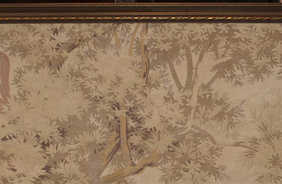 Lionel Peraux 1920''s / 30''s French Tapestry -Hand Woven - Artist Name Woven in Lower Left -Classical Musician Scene - Framed in Gold Gilt Frame - Large Tapestry is 69 by 54  Some Minor...