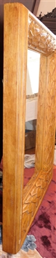 Large Beveled Mirror in Substantial Carved Wooden Frame - Carved Leaf Design - Frame is 47 Tall 37 Wide - 4 Deep