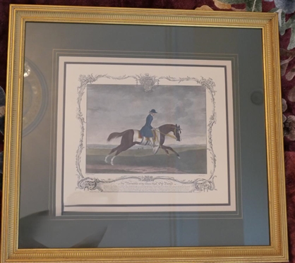Contemporary Reproduction of 1755 French Horse Portrait "Horle Old Partner" - Attractively Framed and Tripple Matted - Gold Frame is 26 1/2" by 28 3/4" 