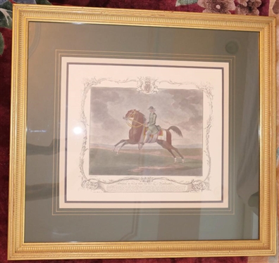 Contemporary Reproduction of 1755 French Horse Portrait "Childers the Fleeteft Horfe That Ever run at Newmarket" - Attractively Framed and Tripple Matted - Gold Frame is 26 1/2" by 28 3/4" 