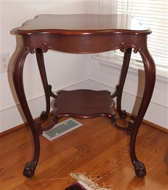 Mahogany Ball and Claw Foot Center Table - Scalloped Apron - Cabriole Legs - Table is 30" Tall 24" by 24" 