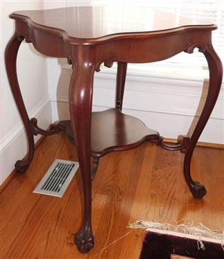Mahogany Ball and Claw Foot Center Table - Scalloped Apron - Cabriole Legs - Table is 30 Tall 24 by 24 