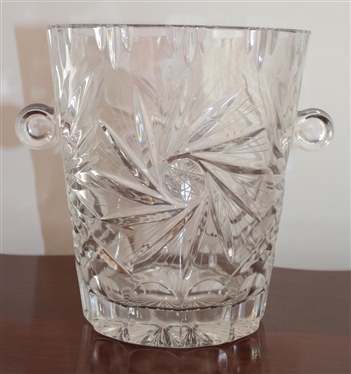 Star and Pinwheel Pattern Glass Ice Bucket - 9" Tall 7 1/2" Across