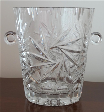 Star and Pinwheel Pattern Glass Ice Bucket - 9 Tall 7 1/2 Across