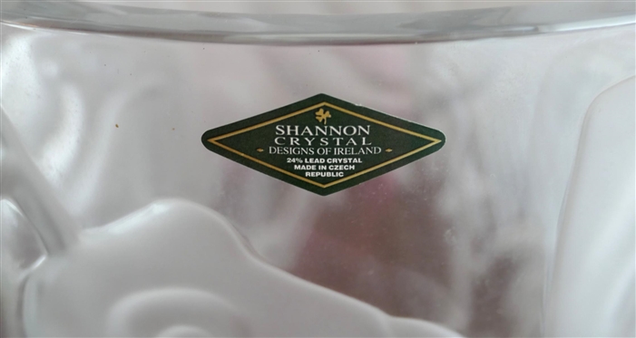 Shannon Crystal Large Rose Vase - Satin Roses On Body - Vase is 9 1/2 Tall 7 1/2 Across - Original Sticker