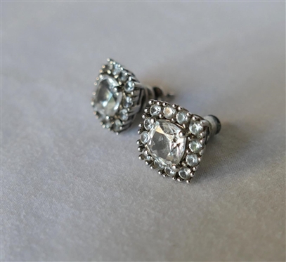 Pair of Sterling Silver Earrings with Clear CZ Stones with Halo Settings - Each Earring is 1/4 Across