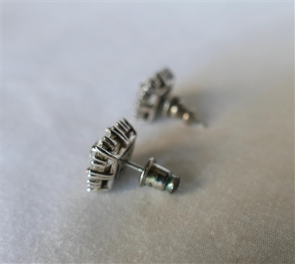 Pair of Sterling Silver Earrings with Clear CZ Stones with Halo Settings - Each Earring is 1/4 Across
