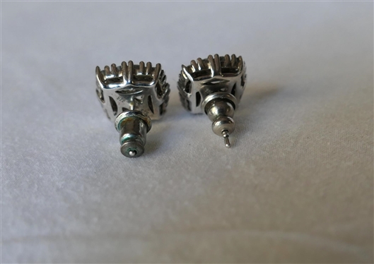 Pair of Sterling Silver Earrings with Clear CZ Stones with Halo Settings - Each Earring is 1/4 Across