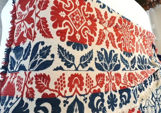 19th Century Ohio 3 Color 2 Piece Coverlet with Chicken Motif - Hand Loomed - Coverlet Measures 86 By 68