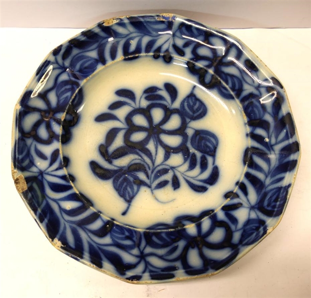 19th Century Flow Blue Plate - Floral Pattern - Some Chips Along Outer Edge 8 3/4" Across