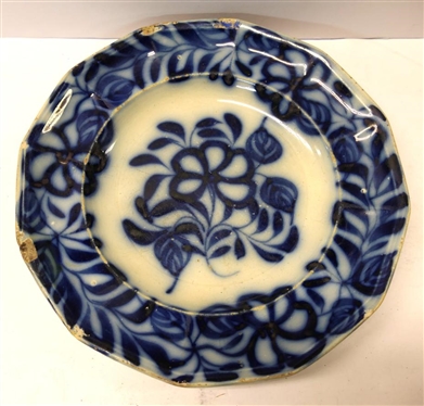 19th Century Flow Blue Plate - Floral Pattern - Some Chips Along Outer Edge 8 3/4 Across