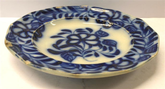 19th Century Flow Blue Plate - Floral Pattern - Some Chips Along Outer Edge 8 3/4 Across