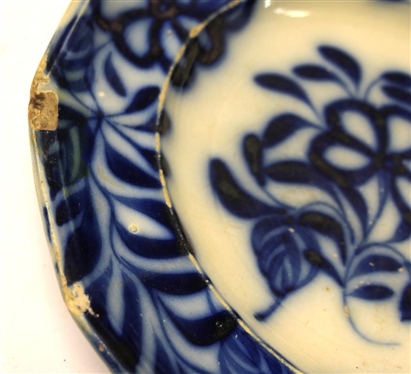 19th Century Flow Blue Plate - Floral Pattern - Some Chips Along Outer Edge 8 3/4 Across