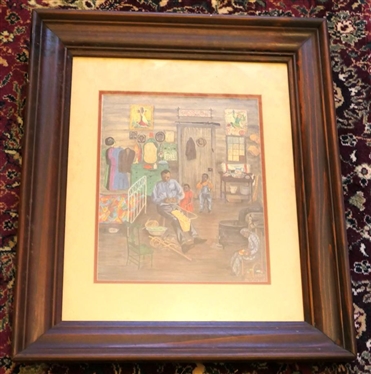 Queena Stovall Virginia Folk Artist Print The Basket Maker Nicely Framed and Matted - Frame is 25 By 21 