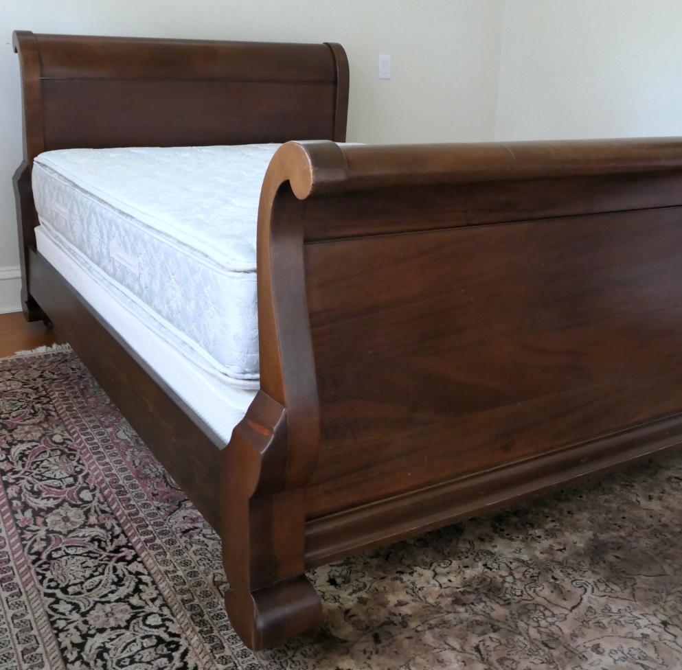 Lot Detail - Mahogany Empire Sleigh Bed - Queen Size - Wood Rails with ...