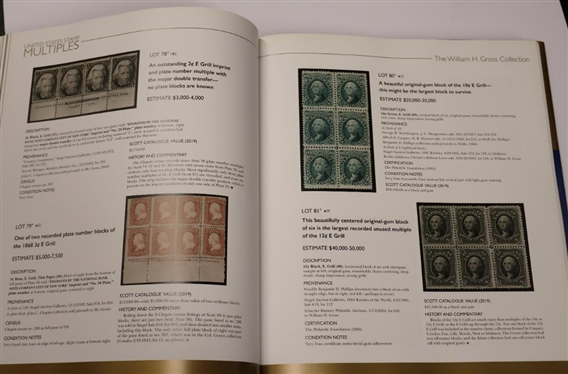 United States Stamp Multiples - The William H. Gross Collection - Sale 1200 Wednesday May 8 - Thursday May 9, 2019 - Hardcover Auction Catalogue - Charles F. Shreve and Tracy L. Carey in...