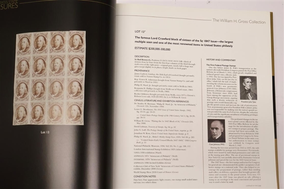 United States Stamp Treasures - The William H. Gross Collection - Hardcover Auction Catalogue - Charles F. Shreve and Tracy L. Carey in Association with Robert A. Siegel  Auction Galleries, INC....