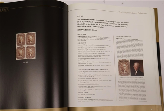 United States Stamp Treasures - The William H. Gross Collection - Hardcover Auction Catalogue - Charles F. Shreve and Tracy L. Carey in Association with Robert A. Siegel  Auction Galleries, INC....