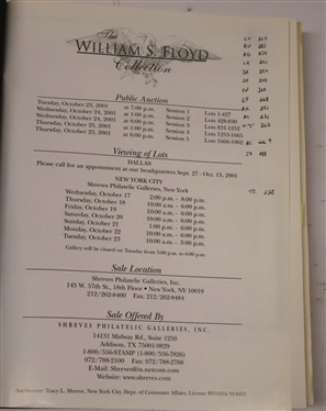 Shreves Philatelic Galleries, INC - The William S. Floyd Collection - United States Postage & Revenue Stamps - October 23 - 25 2001 - New York City - Hardcover Stamp Auction Catalogue with...