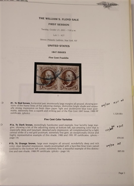 Shreves Philatelic Galleries, INC - The William S. Floyd Collection - United States Postage & Revenue Stamps - October 23 - 25 2001 - New York City - Hardcover Stamp Auction Catalogue with...