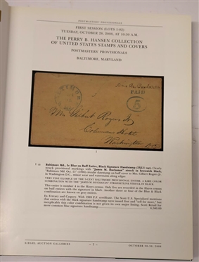 Perry B. Hansen - United States Postage Stamps & Covers - Sale 963 Tuesday, Wednesday and Thursday, October 28-30, 2008 - Robert A. Siegel Auction Galleries, INC - Hardcover Auction Catalogue...