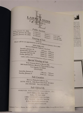 Shreves Philatelic Galleries, INC. The Larry Lyons Collection - United States Postage and Revenue Stamps Private Collection Sale - January 2000 - New York - Hardcover Book with Gold Lettering -...