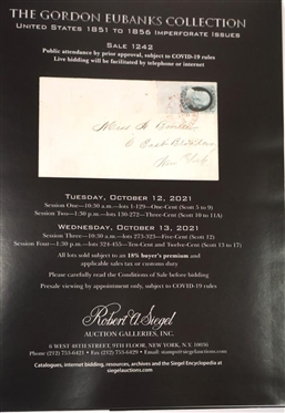 The Gordon Eubanks Collection - United Staes 1851 to 1856 Imperforate Issues Sale 1242 Tuesday October 12, and Wednesday, October 13, 2021 -Presented by Robert A. Siegel Auction Galleries, INC. -...