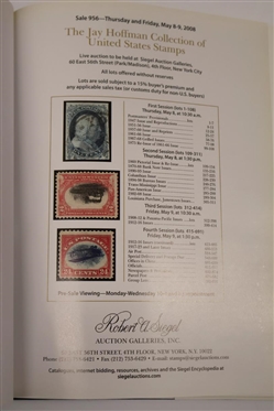 The Jay Hoffman Collection of United States Stamps Auction Catalogue - Sale 956 Thursday and Friday, May 8-9, 2008 - Hardcover Auction Catalogue Book with Dust Jacket -