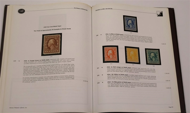Shreves Philatelic Galleries, INC The Thomas C. McKinney Collection - United States Postage Stamps Private Collection Sale - September 13, 2002 - New York City - Hardcover Book 