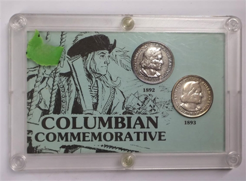 Columbian Commemorative 2 Coin Set - 1892 and 1893 Columbian Exposition Half Dollars - 90 % Silver - In Hard Case