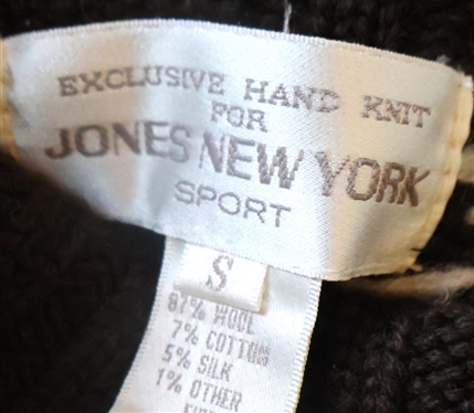 Jones of New York Hand Knit Sweater - Brown, Tan & Cream - Wool and Silk - Size Small 