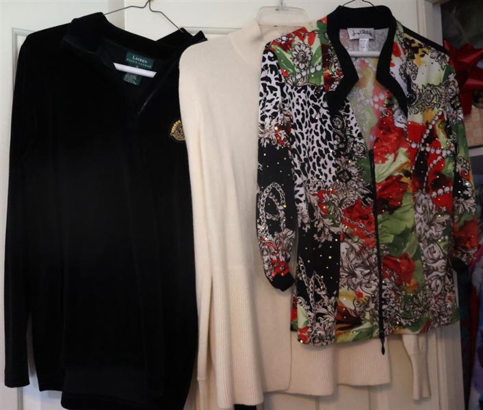 Lauren Ralph Lauren Velour Top - Size Small, Ivory "For the Republic"  Cashmere Cardigan - Medium, and Joseph Ribkoff Jacket Size 12