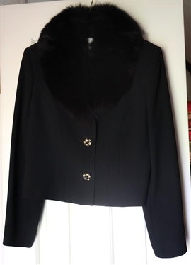 Vintage Nolan Miller Black Suit Jacket with Removable Faux Fur Collar - Beautiful Buttons - Size 6 