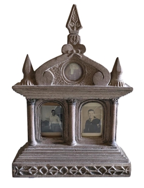 1871 Dated Concrete Tryptic Frame Shrine Memorial - Hand Chiseled Concrete - W. Donald Jan 1871 On Back - Very Heavy 17" Tall 12" By 4" Deep 