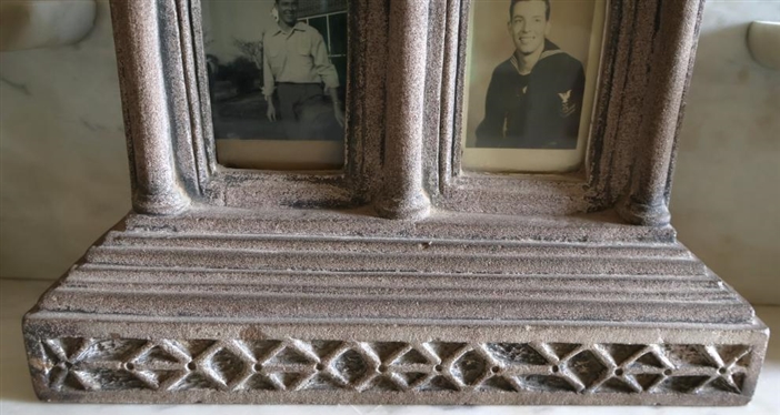 1871 Dated Concrete Tryptic Frame Shrine Memorial - Hand Chiseled Concrete - W. Donald Jan 1871 On Back - Very Heavy 17 Tall 12 By 4 Deep 