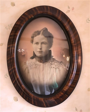 Turn of The Century Framed Photo of Attractive Woman - Bowed Glass Oval Frame - Frame is 24" by 18" 
