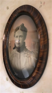 Turn of The Century Framed Photo of Attractive Woman - Bowed Glass Oval Frame - Frame is 24 by 18 