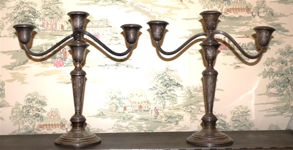 Pair of Gorham Sterling Silver 3 Light Candelabras - Number 808/1 - Each Candle Holder is 11 1/4" Tall 12" Wide