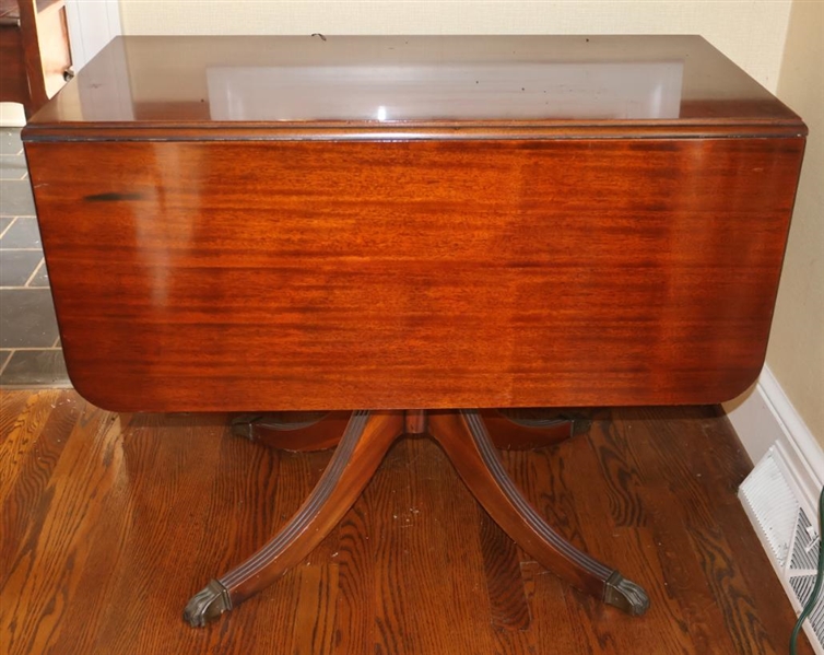 Duncan Phyfe Style Mahogany Drop Leaf Table with Claw Feet - 26" Tall 36" by 18" - Leaves are 15" 