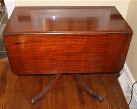Duncan Phyfe Style Mahogany Drop Leaf Table with Claw Feet - 26 Tall 36 by 18 - Leaves are 15 