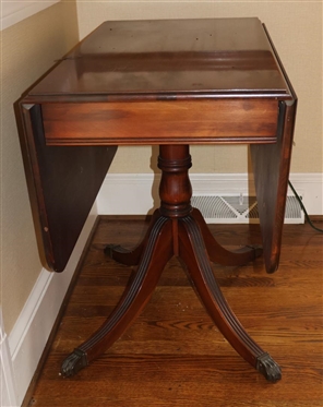 Duncan Phyfe Style Mahogany Drop Leaf Table with Claw Feet - 26 Tall 36 by 18 - Leaves are 15 