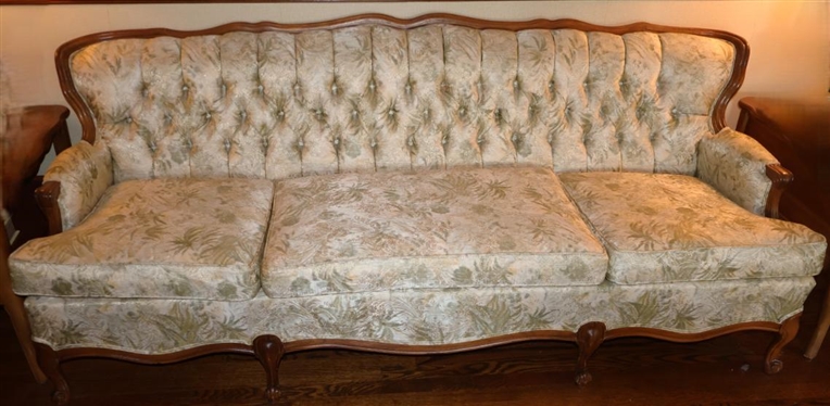 Great Vintage Crestwood Furniture Highpoint, NC Sofa   - French Style with Wood Frame - Button Tufted Seat Back - Attractive Upholster - Sofa is 80" Long 