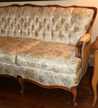 Great Vintage Crestwood Furniture Highpoint, NC Sofa   - French Style with Wood Frame - Button Tufted Seat Back - Attractive Upholster - Sofa is 80 Long 