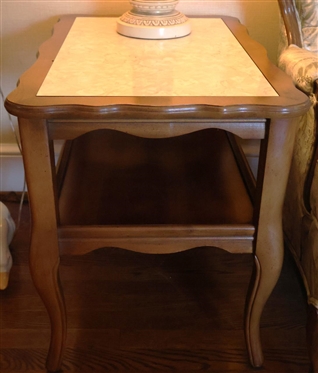 Vintage End Table with Stone Top - 2 Tier with Scalloped Edges - Table is 22" Tall 19" by 28" 