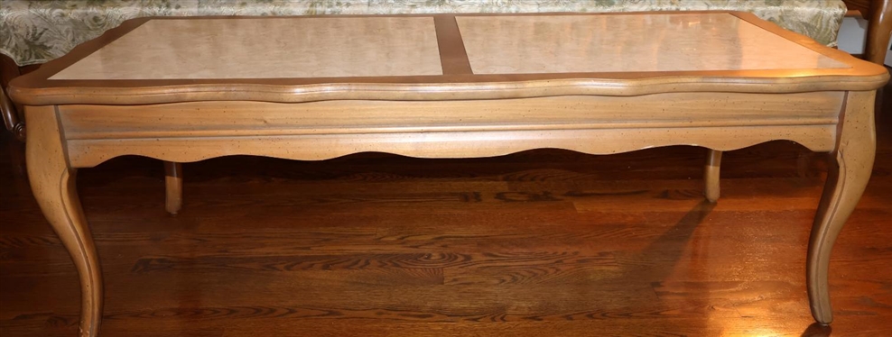 Vintage Coffee / Cocktail Table with Stone Inset Top - Scalloped Edges - 15 Tall 46 by 21 