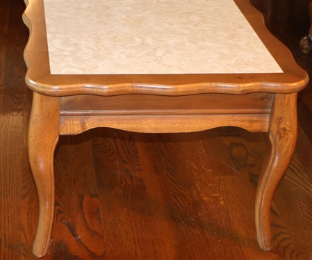 Vintage Coffee / Cocktail Table with Stone Inset Top - Scalloped Edges - 15 Tall 46 by 21 
